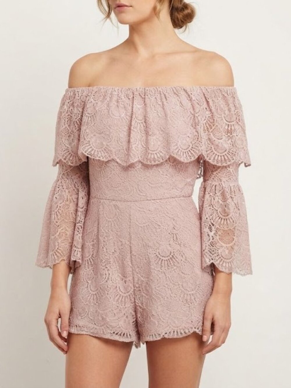 Blush Pink Lace Off-Shoulder Romper